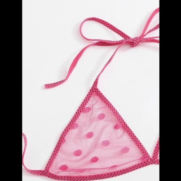 Pink, Polka Dot, Mesh, Lingerie Set - Picture 4 of 6